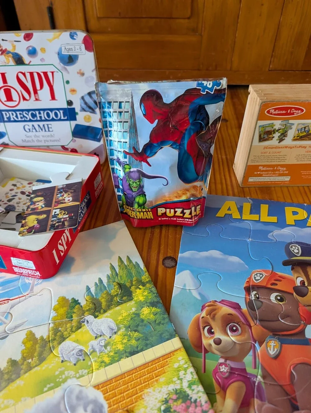 LOT of Puzzles: I Spy, Paw Patrol, Thomas, Spiderman Melissa & Doug Construction